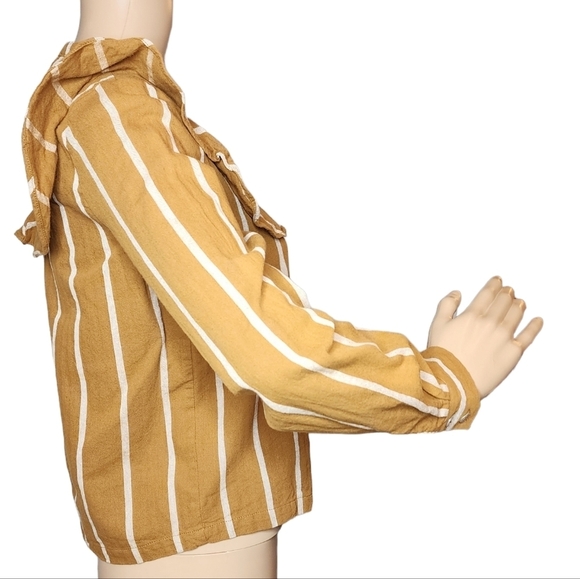 dRA linen/cotton mustard yellow/brown long sleeve blouse. - Picture 13 of 16